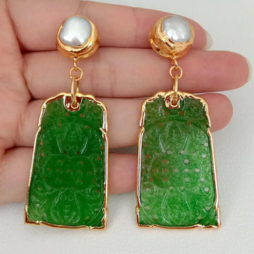 Carved Jade Pearl Earrings - AfterAmour